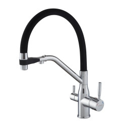 Смеситель для кухни MIXXUS PREMIUM GRAVITY 021 REFL.BLACK с гибким изливом и выходом для питьевой воды (MI6977)
