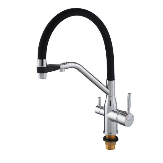 Змішувач для кухні MIXXUS PREMIUM GRAVITY 021 REFL.BLACK з гнучким виливом з виходом для питної води (MI6977)