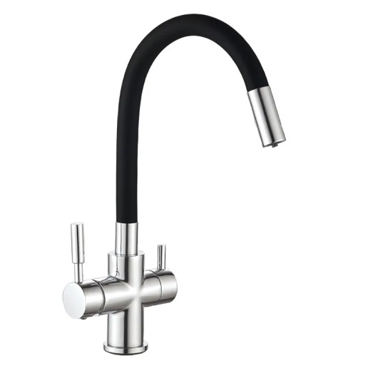 Змішувач для кухні MIXXUS PREMIUM HANS 021 REFL.BLACK з гнучким виливом з виходом для питної води (MI5934)