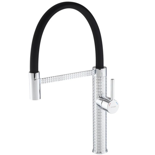 Смеситель для кухни MIXXUS PREMIUM OLIWER 017 REFL.BLACK с гибким изливом (Цвет хром, излив черный) (MI6965)