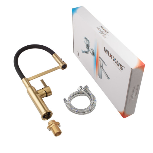 Змішувач для кухні MIXXUS PREMIUM PULL 017 BRUSHED GOLD REFL.BLACK (Колір матове золото) (MI8280)