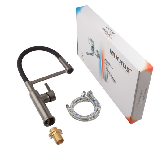 Змішувач для кухні MIXXUS PREMIUM PULL 017 GRAPHITE REFL.BLACK (колір графіт, вилив чорний) (MI8278)