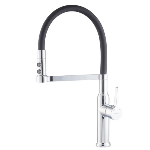 Змішувач для кухні MIXXUS PREMIUM PULL 017 REFL.BLACK (Колір хром, силіконовий вилив чорний) (MI8277)