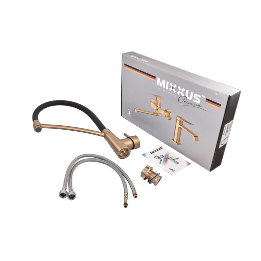 Змішувач для кухні MIXXUS PREMIUM ROSSI 017 BRUSHED GOLD REFL.BLACK (Колір матове золото) (MP6723)