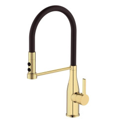 Змішувач для кухні MIXXUS PREMIUM SUMMER 017 BRUSHED GOLD REFL.BLACK з гнучким виливом (MI6964)