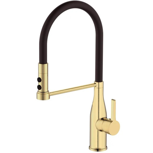 Змішувач для кухні MIXXUS PREMIUM SUMMER 017 BRUSHED GOLD REFL.BLACK з гнучким виливом (MI6964)