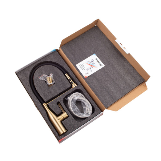 Змішувач для кухні MIXXUS PREMIUM SUMMER 017 BRUSHED GOLD REFL.BLACK з гнучким виливом (MI6964)