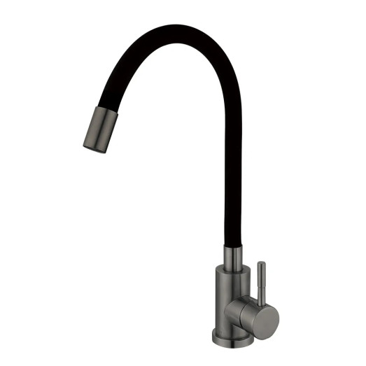 Змішувач для кухні MIXXUS SEO-011 GRAPHITE REFL.BLACK з гнучким виливом (Колір графіт, вилив чорний) (MI6566)