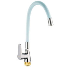 Змішувач для кухні MIXXUS SOP4-146 REFLECTOR WHITE з гнучким виливом (Колір хром, вилив білий) (MI6491)