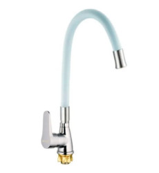 Змішувач для кухні MIXXUS SOP4-146 REFLECTOR WHITE з гнучким виливом (Колір хром, вилив білий) (MI6491)