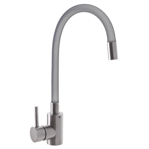 Смеситель для кухни MIXXUS SUS-011 REFL.GRAY с гибким изливом (Цвет нержавеющая сталь, излив серый) (SS2799)
