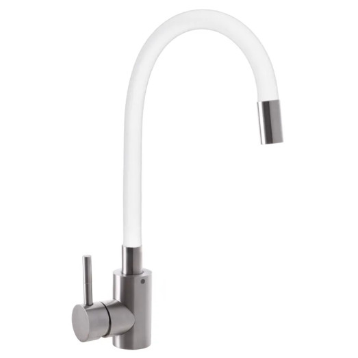 Смеситель для кухни MIXXUS SUS-011 REFL.WHITE из нержавеющей стали SUS304 с гибким изливом (SS2838)