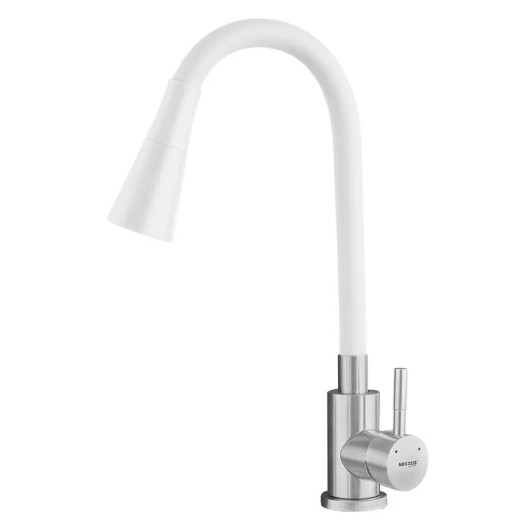 Змішувач для кухні MIXXUS SUS-011-T REFL.WHITE з нержавіючої сталі SUS304 з гнучким виливом (MI8228)