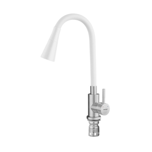 Змішувач для кухні MIXXUS SUS-011-T REFL.WHITE з нержавіючої сталі SUS304 з гнучким виливом (MI8228)