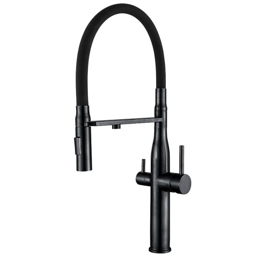 Змішувач для кухні MIXXUS VTM-021 BLACK REFL.BLACK з гнучким виливом та виходом для питної води (MI6089)