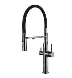 Змішувач для кухні MIXXUS VTM-021 GRAPHITE REFL.BLACK з гнучким виливом, з виходом для питної води (MI6088)