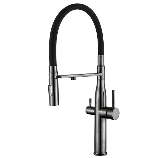 Змішувач для кухні MIXXUS VTM-021 GRAPHITE REFL.BLACK з гнучким виливом, з виходом для питної води (MI6088)