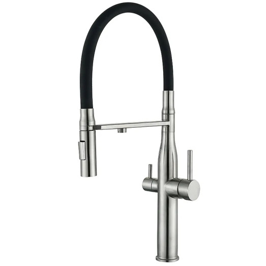 Змішувач для кухні MIXXUS VTM-021 REFL.BLACK з гнучким виливом та виходом для питної води (MI6087)