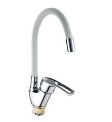 Змішувач для кухні MIXXUS YUB4-181 REFLECTOR WHITE з гнучким виливом (Колір хром, вилив білий) (MI6482)