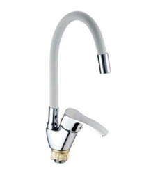Змішувач для кухні MIXXUS YUB4-279 REFLECTOR WHITE з гнучким виливом (Колір хром, вилив білий) (MI6486)