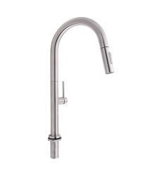 Змішувач для кухні Qtap Lenicka з висувним виливом QTLEN9138103UN Brushed Nickel PVD