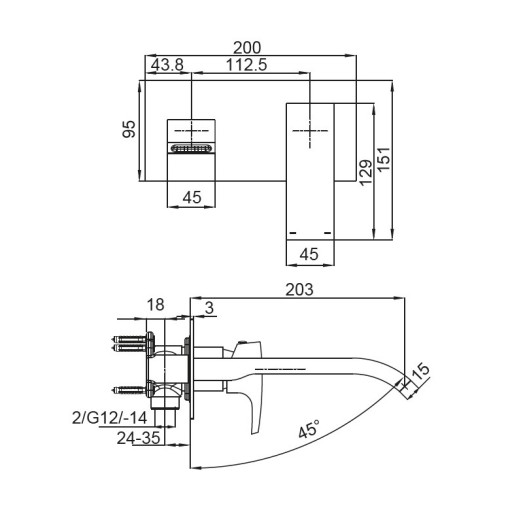 Смеситель для умывальника Koer KB-16007-05 встраиваемый (KR3451)