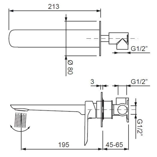 Смеситель для умывальника Koer KB-16028-01 встраиваемый (KR5297)