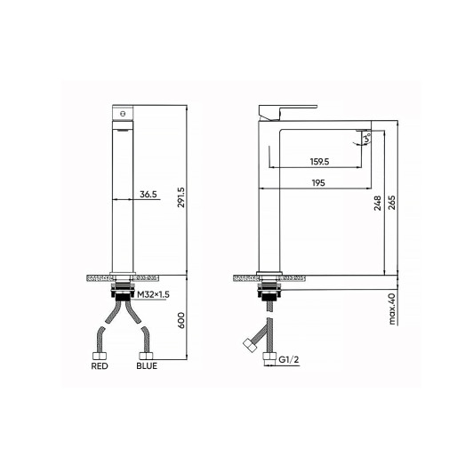 Змішувач для умивальника високий FADO Verona матовий чорний (MIX06044B)