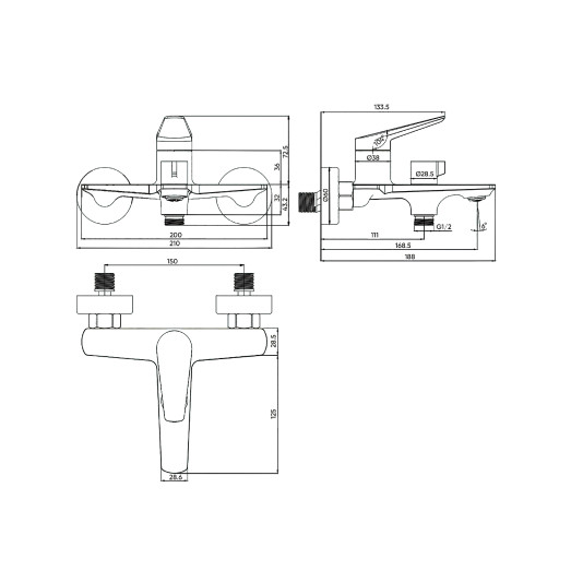 Змішувач для ванни в комплекті FADO Garda хром (MIX0502C)