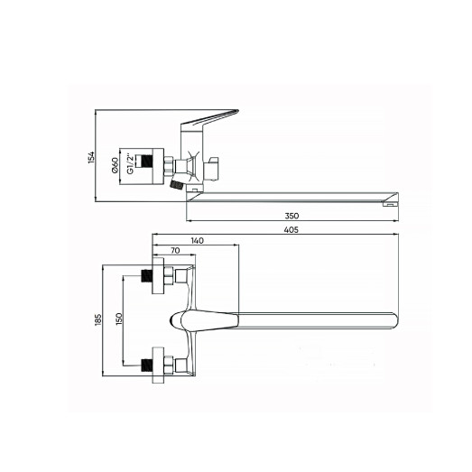Змішувач для ванни в комплекті FADO Garda хром довгий (MIX05022C)