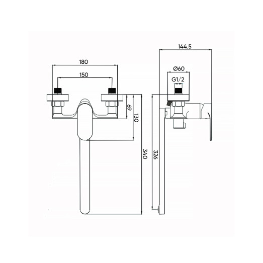 Змішувач для ванни в комплекті FADO Nemi хром довгий (MIX08022C)