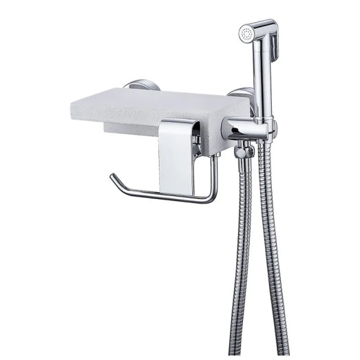 Змішувач з гігієнічним душем, тримачем рушника та кам'яною поличкою KOER KB-25101-01 (KR3390)