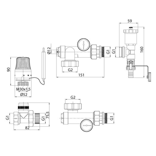 Змішувальний вузол з лівим підключенням Koer KR.1022L1 - 1" (прямий) (KR2912)